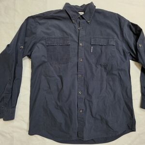 Columbia Men's Long Sleeve Vented Fishing Hiking Shirt Navy Blue Large Gorpcore